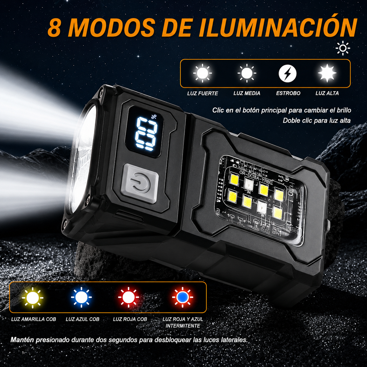 MINI LINTERNA TÁCTICA RECARGABLE USB LED MULTIFUNCIONAL