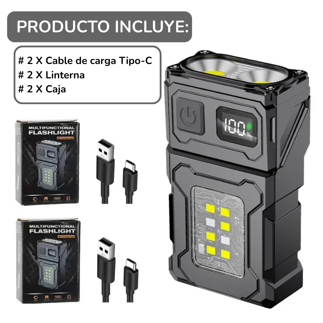 MINI LINTERNA TÁCTICA RECARGABLE USB LED MULTIFUNCIONAL