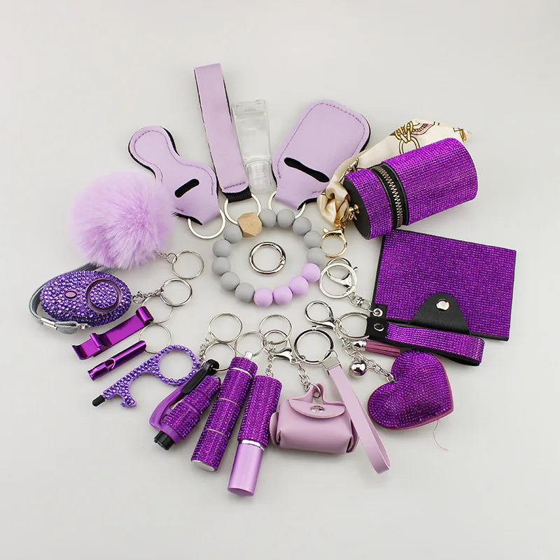 KIT DE SEGURIDAD PERSONAL CON ALARMA Y ACCESORIOS PARA MUJER-19PCS