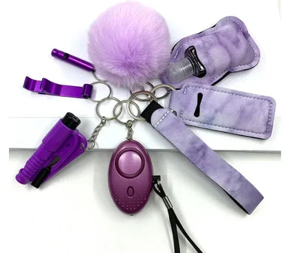 KIT LLAVEROS DE SEGURIDAD Y AUTODEFENSA CON ALARMA PERSONAL MUJER 8 PIEZAS