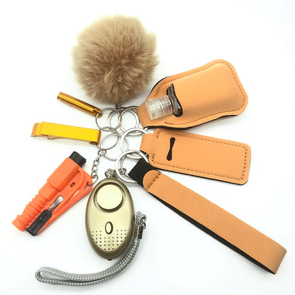 KIT DE LLAVEROS DE SEGURIDAD Y AUTODEFENSA DE 8 PIEZAS PARA MUJER