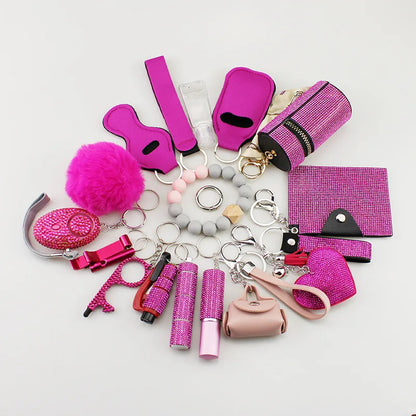 KIT DE SEGURIDAD PERSONAL CON ALARMA Y ACCESORIOS PARA MUJER-19PCS