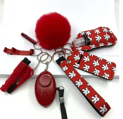 KIT LLAVEROS DE SEGURIDAD Y AUTODEFENSA CON ALARMA PERSONAL MUJER 8 PIEZAS