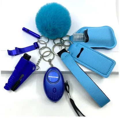 KIT LLAVEROS DE SEGURIDAD Y AUTODEFENSA CON ALARMA PERSONAL MUJER 8 PIEZAS