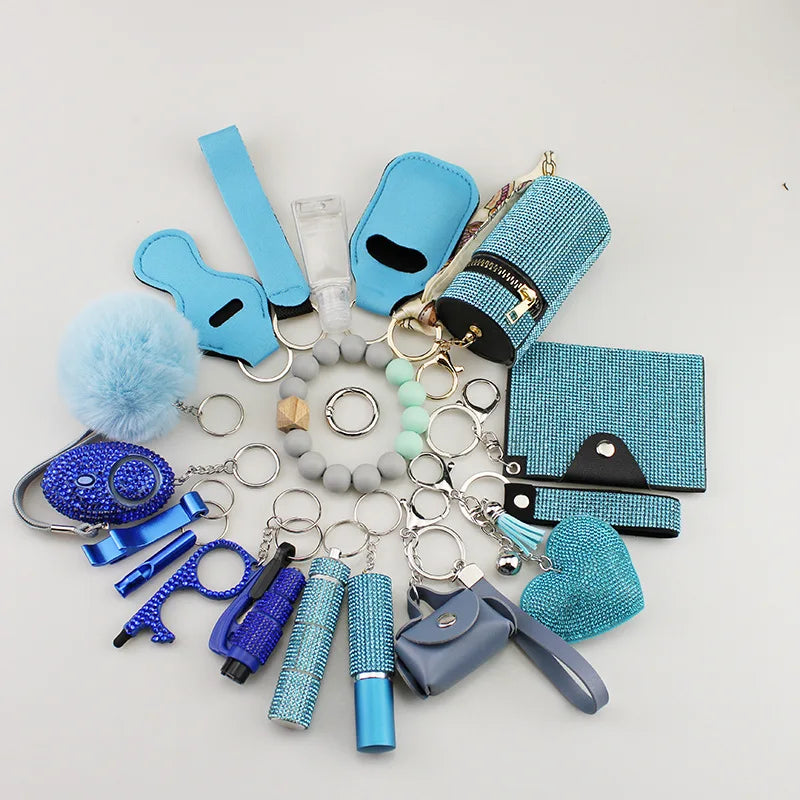 KIT DE SEGURIDAD PERSONAL CON ALARMA Y ACCESORIOS PARA MUJER-19PCS
