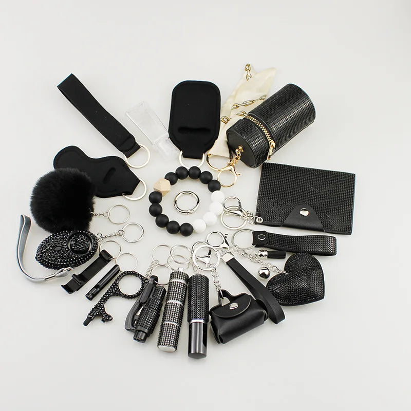 KIT DE SEGURIDAD PERSONAL CON ALARMA Y ACCESORIOS PARA MUJER-19PCS