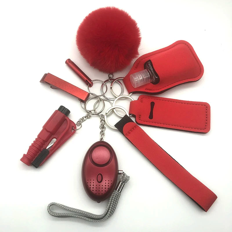 KIT DE LLAVEROS DE SEGURIDAD Y AUTODEFENSA DE 8 PIEZAS PARA MUJER